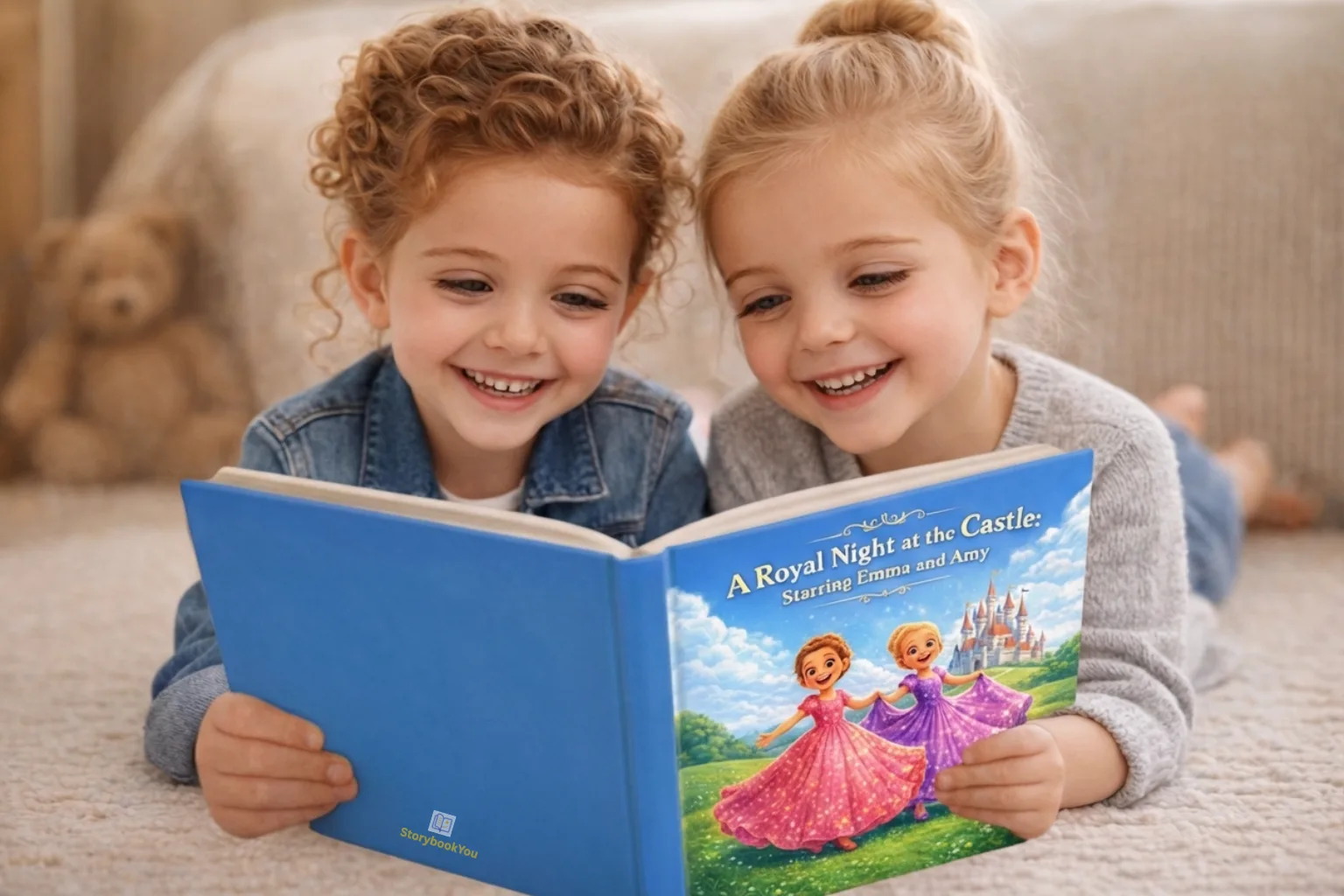 Two sisters reading their princess quest book together