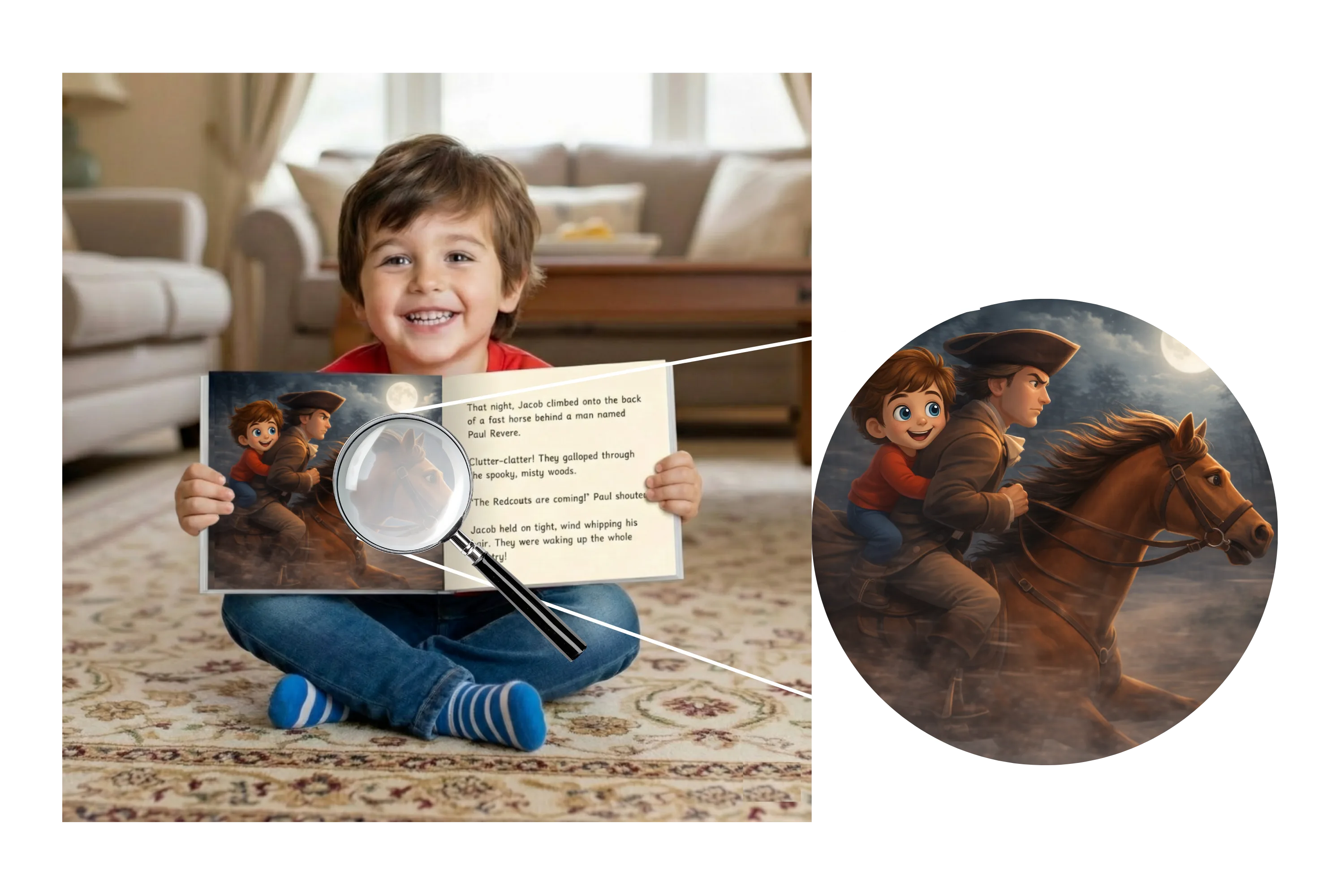 Child excited reading their Revolutionary War storybook